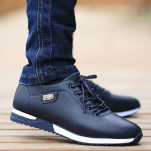 AIDAILU Men's Casual Waterproof Sneakers PU Leather Shoes Versatile Work Shoes - Blue