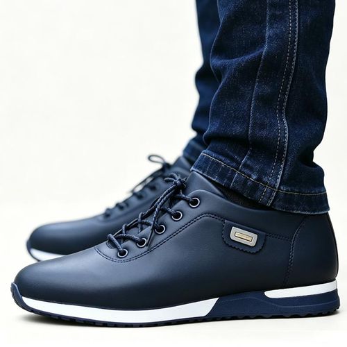 AIDAILU Men's Casual Waterproof Sneakers PU Leather Shoes Versatile Work Shoes - Blue - Image 3