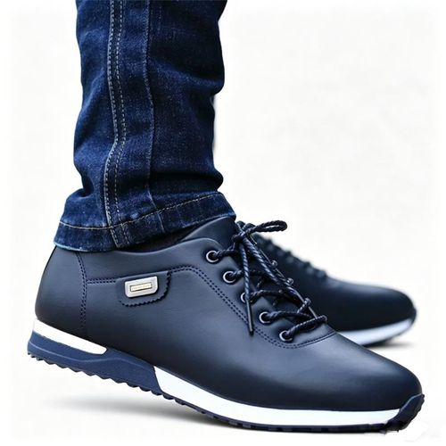 AIDAILU Men's Casual Waterproof Sneakers PU Leather Shoes Versatile Work Shoes - Blue - Image 4