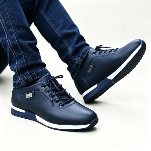AIDAILU Men's Casual Waterproof Sneakers PU Leather Shoes Versatile Work Shoes - Blue - Image 5