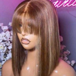 Fringe Bob 100% Human Hair Wig — Honey Brown Highlighted