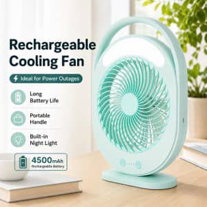 Kamisafe Rechargeable LED Multi-Functional Fan 4500mAh with Night Light